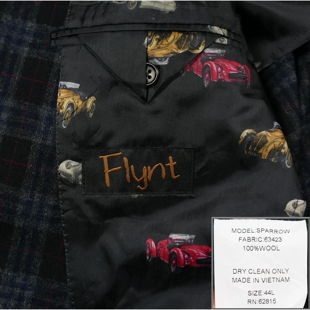Flynt Sparrow Mens 44L Wool Plaid Check Flannel Sport Coat Vintage Car Lining